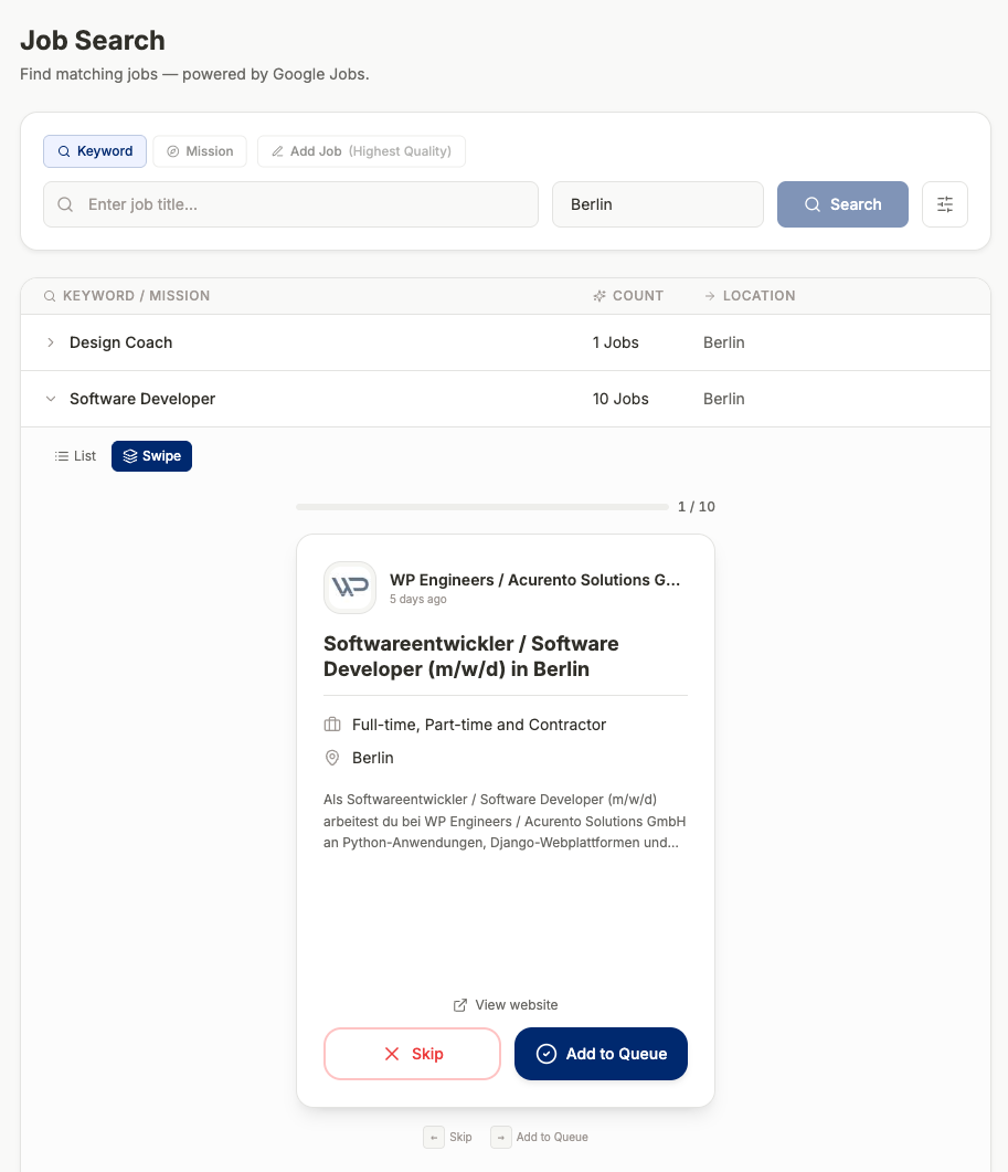 Job Search — Keyword & Filter