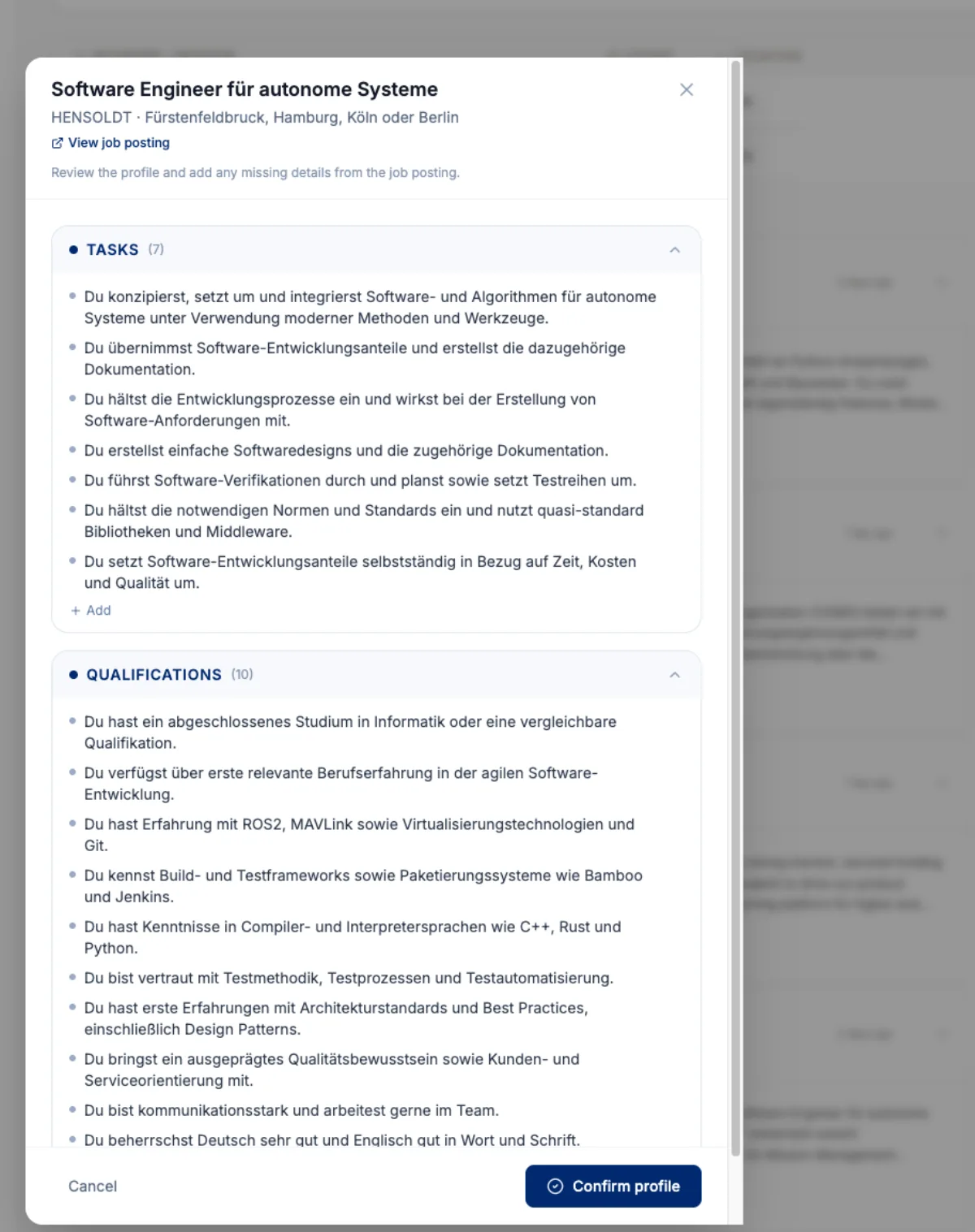 Pathly job profile with tasks and qualifications